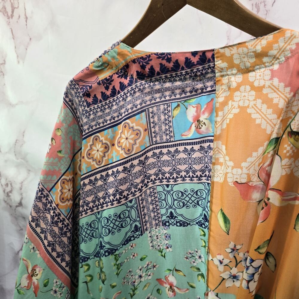 Anthropologie Kimono Womens Green Orange Topper Wrap Cardigan Rayon One Size - Picture 7 of 14